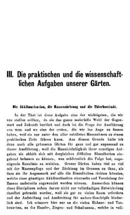 III. Die praktischen und die wissenschaftlichen Aufgaben unserer Gärten.