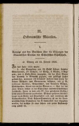 1. Auszüge aus den Berichten über die Sitzungen der ökonomischen Section der Schlesischen Gesellschaft