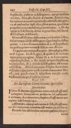 Cap. IV. De Divisione Enunciationis Specialius Qualitatis.