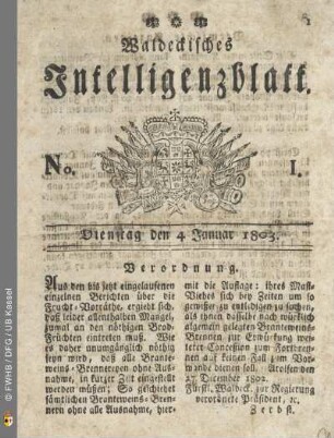 No. 1. Dienstag den 4 Januar 1803