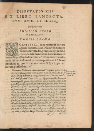 Disputatio XIII Ex Libro Pandectarum XVIII. Et II. Seq.