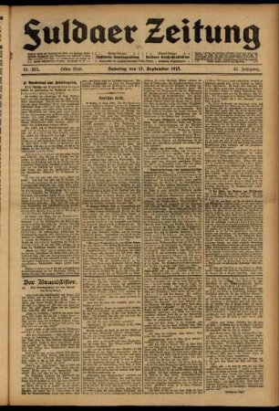 Erste Ausgabe vom Samstag, den 13. September 1913.