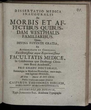 Dissertatio Medica Inauguralis De Morbis Et Affectibus Quibusdam Westphalis Familiaribus