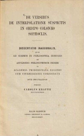De versibus de interpolatione suspectis in Oedipo Coloneo Sophoclis