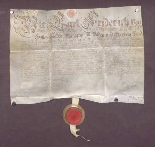Erblehenbrief des Markgrafen Karl Friedrich von Baden für den Stabhalter Franz Mayer zu Malsch über die Badstube daselbst
