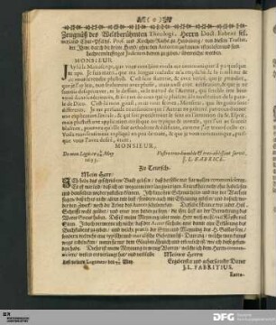 Zeugnüß des Weltberühmten Theologi, Herrn Doct. Fabritis...