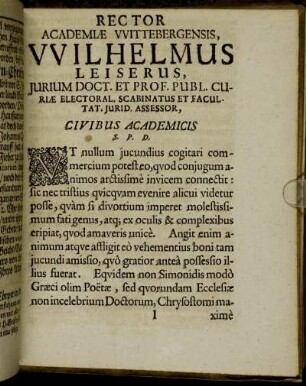 Rector Academiæ Wittebergensis, [...]