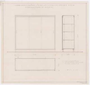 Lufttechnische Akademie, Hottengrund, Berlin-Kladow: Sammlungsschränke: Ansicht, Schnitt, Grundriss 1:10