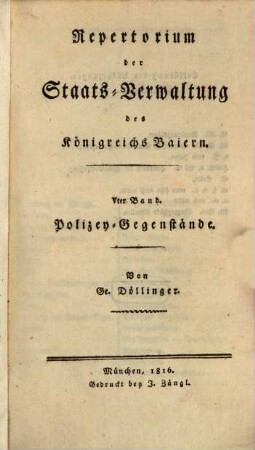 Repertorium der Staats-Verwaltung des Königreichs Baiern, 5. Polizey-Gegenstände