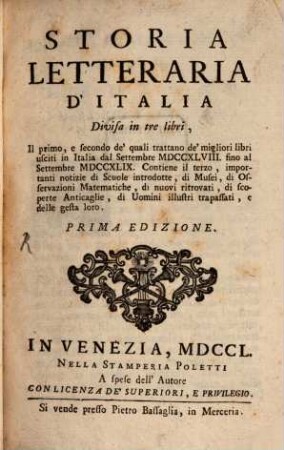 Storia Letteraria D'Italia : divisa in tre libri, 1