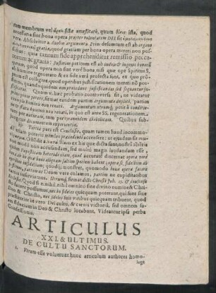 Articulus XXI. & Ultimus. De Cultu Sanctorum.