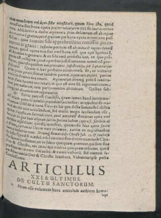 Articulus XXI. & Ultimus. De Cultu Sanctorum.