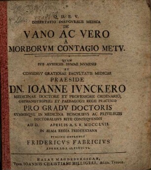 Diss. inaug. med. de vano ac vero a morborum contagio metu