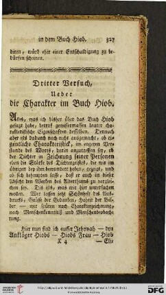 Dritter Versuch: Ueber die Charakter im Buch Hiob