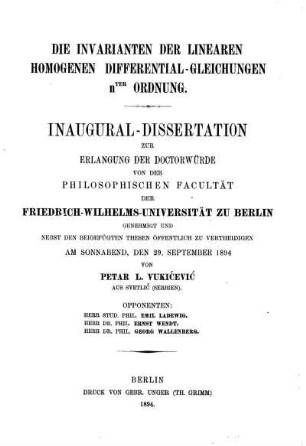 Die Invarianten der linearen homogenen Differential-Gleichungen n-ter Ordnung