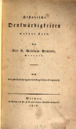 Historische Denkwürdigkeiten meiner Zeit