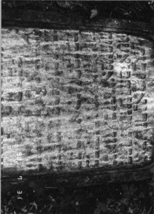Grabstein 296 (Index: 99791392) Zustand: schwer lesbar Maße HxBxT: 102x64xo.A. cm Besonderheit: Lesung teilweise unsicher: Grabstein 296B