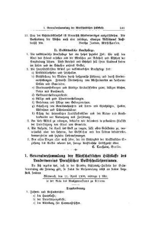 1. Generalversammlung der Wirtschaftlichen Hilfskasse des Landesvereins Preußischer Volksschullehrerinnen