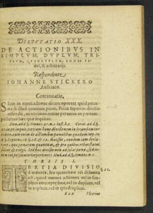 Disputatio XXX. De Actionibus In Simplum, Duplum ... Bonae Fidei, & arbitrariis Respondente Iohanne Stickero Austriaco.