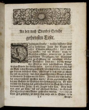 An den nach Standes Gebühr geehrtesten Leser.
