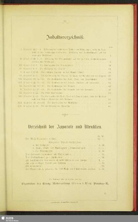 Verzeichniß der Apparate und Utensilien