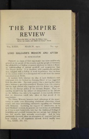 Lord Haldene's Mission and After