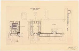 Wochenend-Hotel und Strandbad: Wochenend-Hotel: Grundrisse Kellergeschoss, Zwischengeschoss 1:200