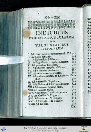 Indiculus exhortatiuncularum pro variis statibus personarum