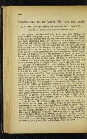 Vaterlandslieder aus den Jahren 1813, 1866 und 1870/71 : (aus einer Ansprache, gehalten am Sedanfeste, den 2. Sept. 1875)