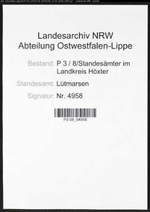Sterberegister Standesamt Lütmarsen