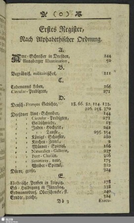 Erstes Register, Nach Alphabetische Ordnung