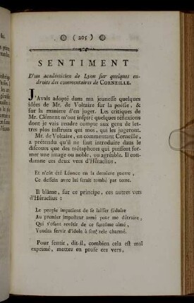 Sentiment D' un académicien de Lyon sur quelques endroits des commentaires de Corneille.
