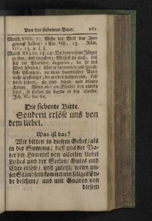 Die siebente Bitte. Sondern erlöse uns von dem Uebel.