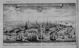 Kopenhagen, Panorama mit Hafen - Illustration aus Theatrum Europaeum/Bd. 20