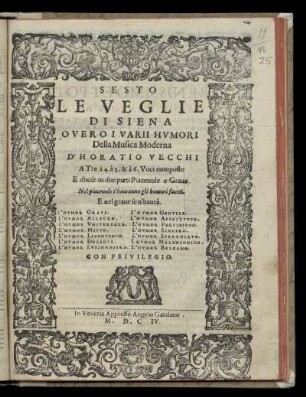 Orazio Vecchi: Le Veglie di Siena ... Sesto