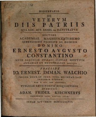 Dissertatio De Vetervm Diis Patriis : Qva Loc. Act. XXIIII. 14. Illvstratvr