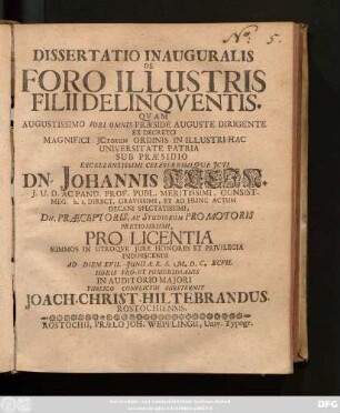 Dissertatio Inauguralis De Foro Illustris Filii Delinquentis