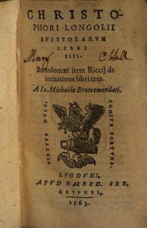 Christophori Longolii Epistolarvm Libri IIII