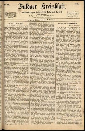 Erste Ausgabe vom Samstag, den 04. Oktober 1879.