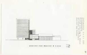 Fernsehstudio (Diplomarbeit bei Bernhard Hermkes): Ansicht von Westen 1:200