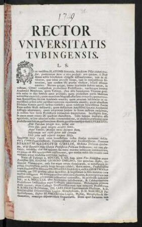 Rector Vniversitatis Tvbingensis. L. S.