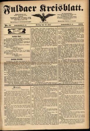 Erste Ausgabe vom Freitag, den 12. Juni 1903.