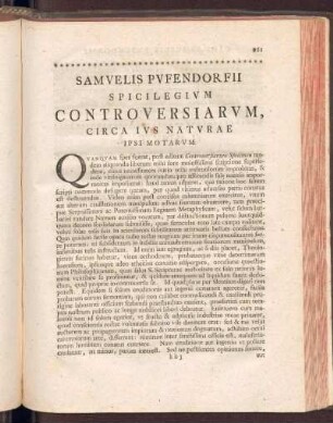 Samvelis Pvfendorfii Spcilegivm Controversiarvm
