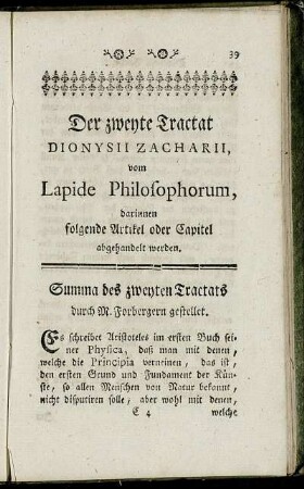 Der zweyte Tractat [...] darinnen folgende Artikel oder Capitel abgehandelt werden.