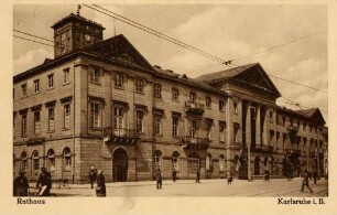 Postkartenalbum mit Motiven von Karlsruhe. "Rathaus. Karlsruhe in Baden"