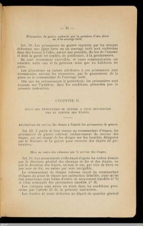 Chapitre II - Envoi des prisonniers de guerre a leur destination par le service des étapes