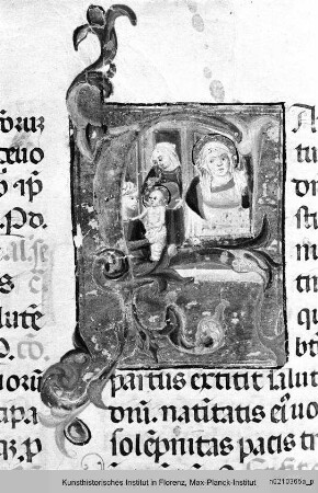 Missale Romanum : Textseite mit historisierter Initiale F: Geburt Mariens