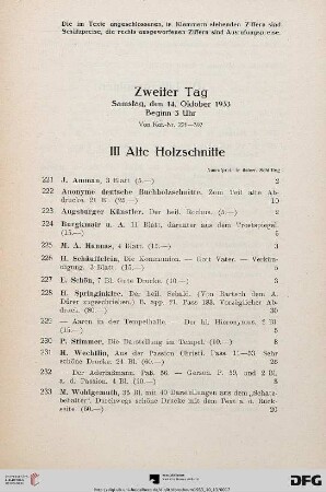 III. Alte Holzschnitte (Nr. 221-235)