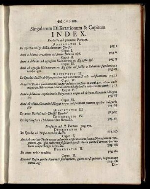 Singularum Dissertationum & Capitum Index