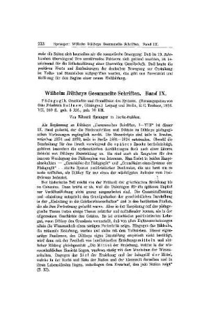 Wilhelm Diltheys Gesammelte Schriften : Band IX